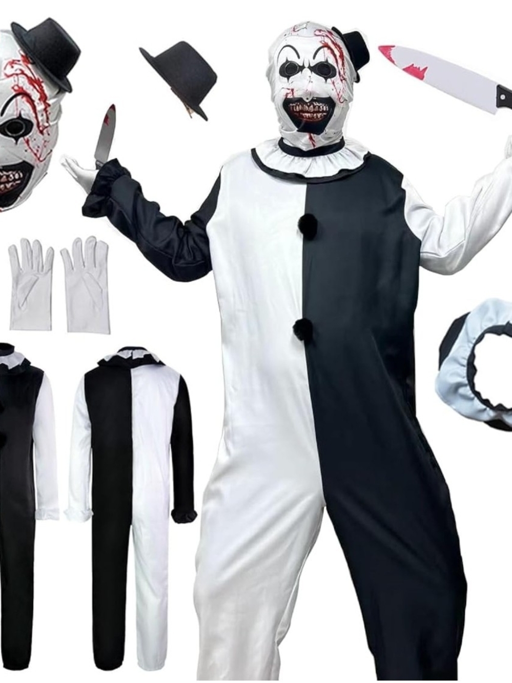 Movie Costume Jumpsuit Movie Outfit Black White Bodysuit Full Set With Knife
